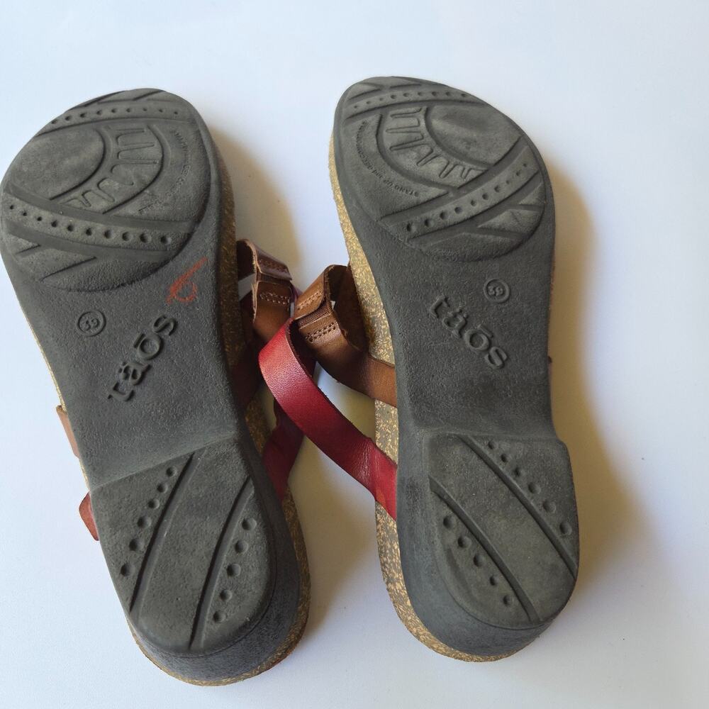 Taos Leather Sandals Size 8 8.5 39 Slip On Flip Flops Slip On Casual Red Brown - Picture 6 of 7